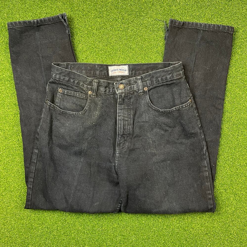 Vintage Stone Mesa Charcoal Wash Denim High Waisted Straight Jeans Sz 12 Short